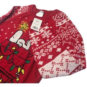 Peanuts sweater women medium long sleeve Christmas Snoopy Woodstock knitted red